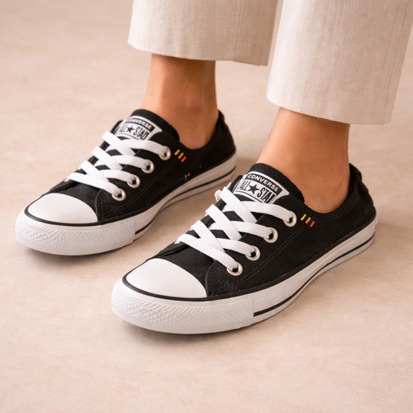 Converse Shoes - Converse Black and White Low-Top Canvas Sneakers Elastic Back Low Top Size 6